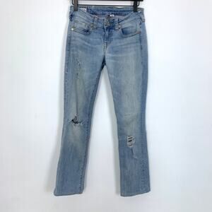 True Religion Low Rise Straight Leg Light Wash Jeans Distressed Size 26‎